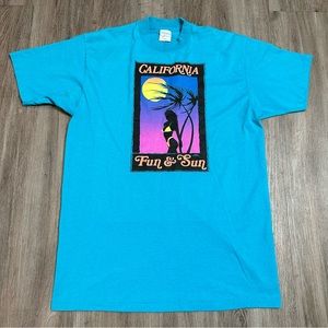 1991 vintage California fun & the sun made in USA blue graphic t shirt
